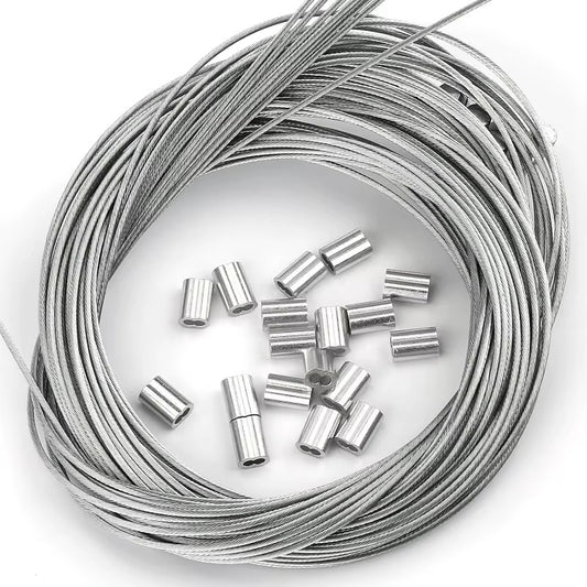 Cable de acero inoxidable para red de camuflaje - Kit con manguitos de aluminio