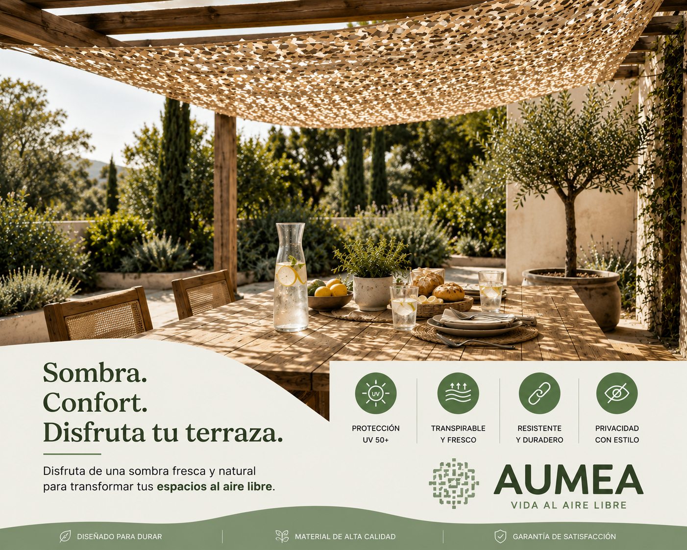 Malla de Sombra Arena Reforzada - Aumea
